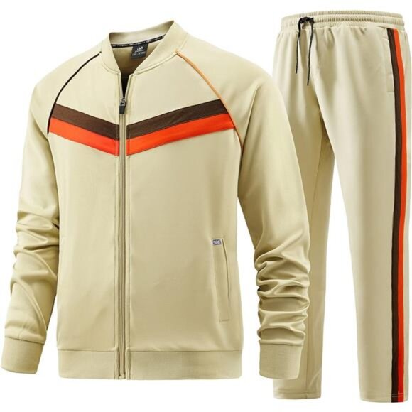 Men's Tracksuits Full-zip Long Sleeve Plaid Jogging Sets Active Jackets & Pants - Picture 1 of 7